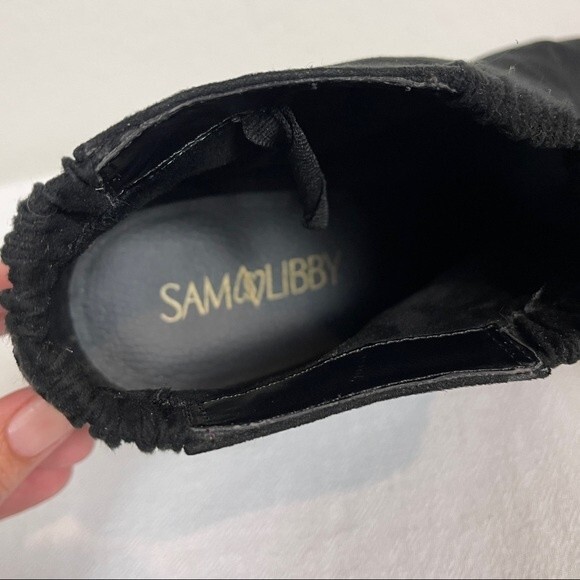 Sam & Libby Black Vegan Suede Heeled Booties 6.5 - Picture 7 of 8